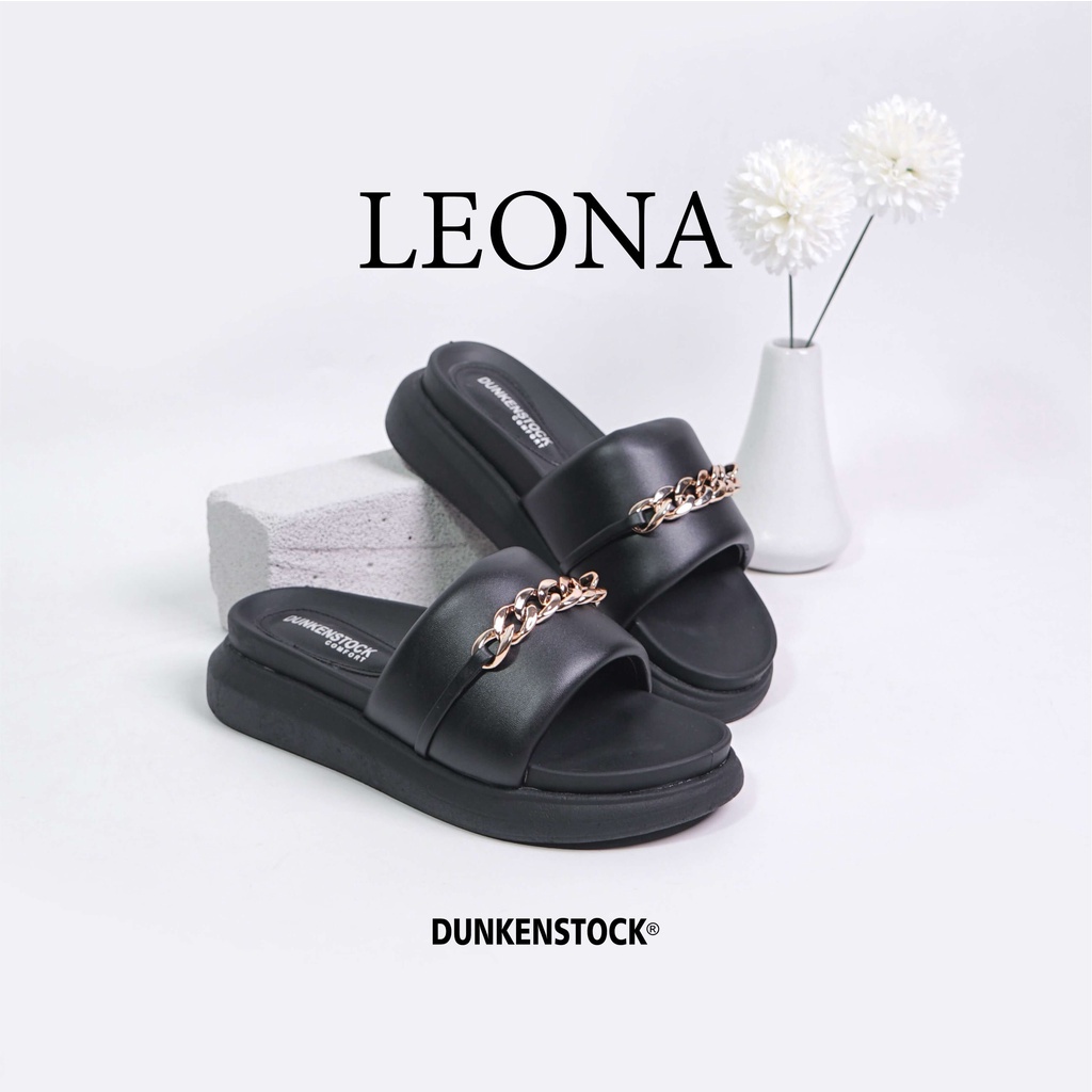 Dunkenstock LEONA Sandal Wedges Wanita Kekinian Sendal Slide Cewek Casual Hak Platform Variasi Rantai Terbaru