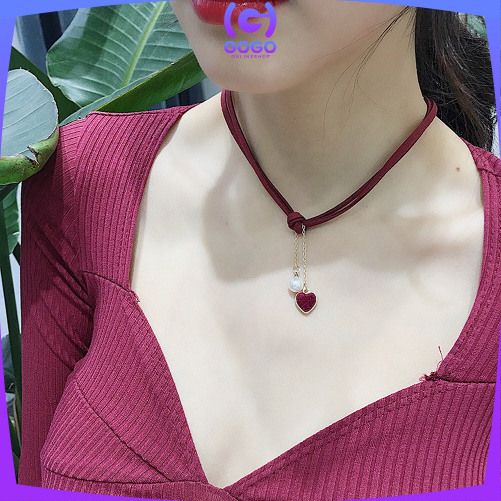 GOGO-K126 Kalung Choker Necklace Wanita Bentuk Love Mutiara Korean Style / Kalung Aksen Mutiara Aksesoris Wanita Import