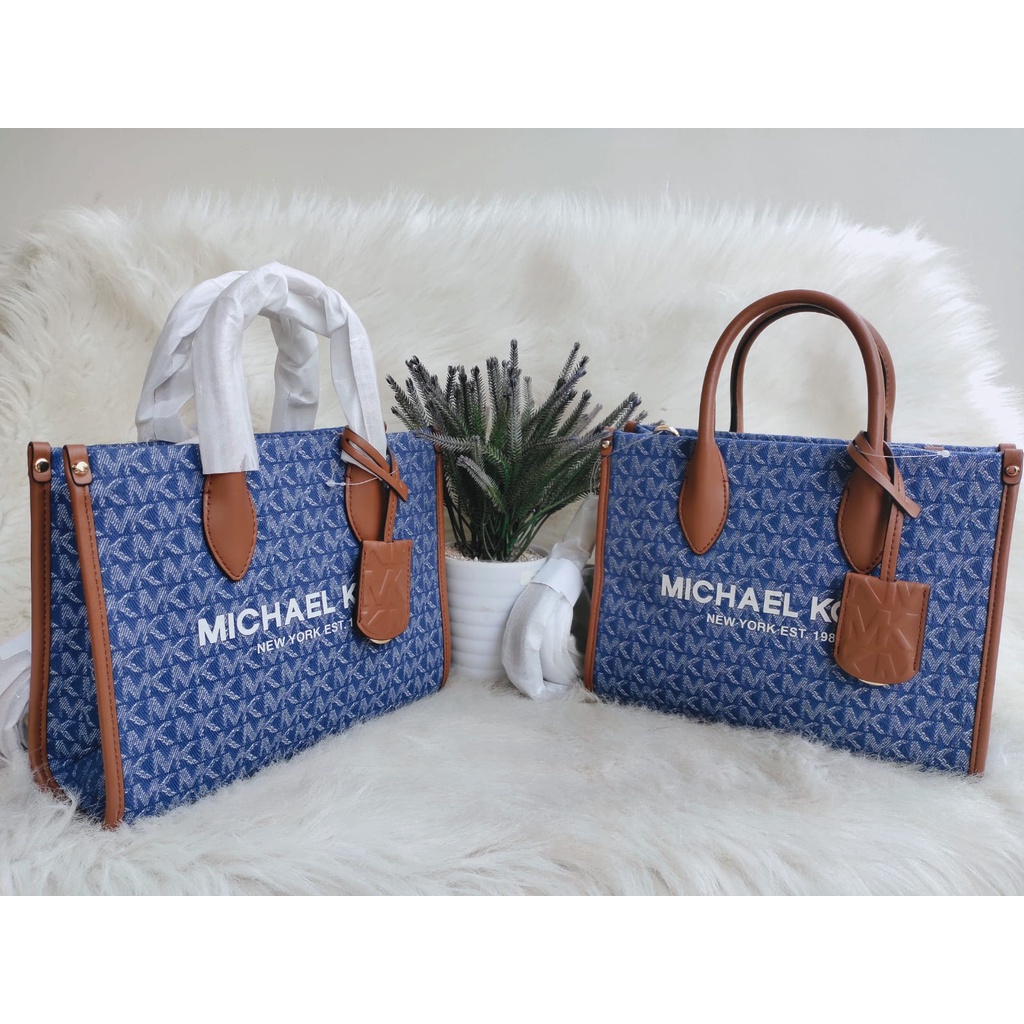 Tas Michael Korsz MK Mirella Small Denim Canvas Top Zip blue