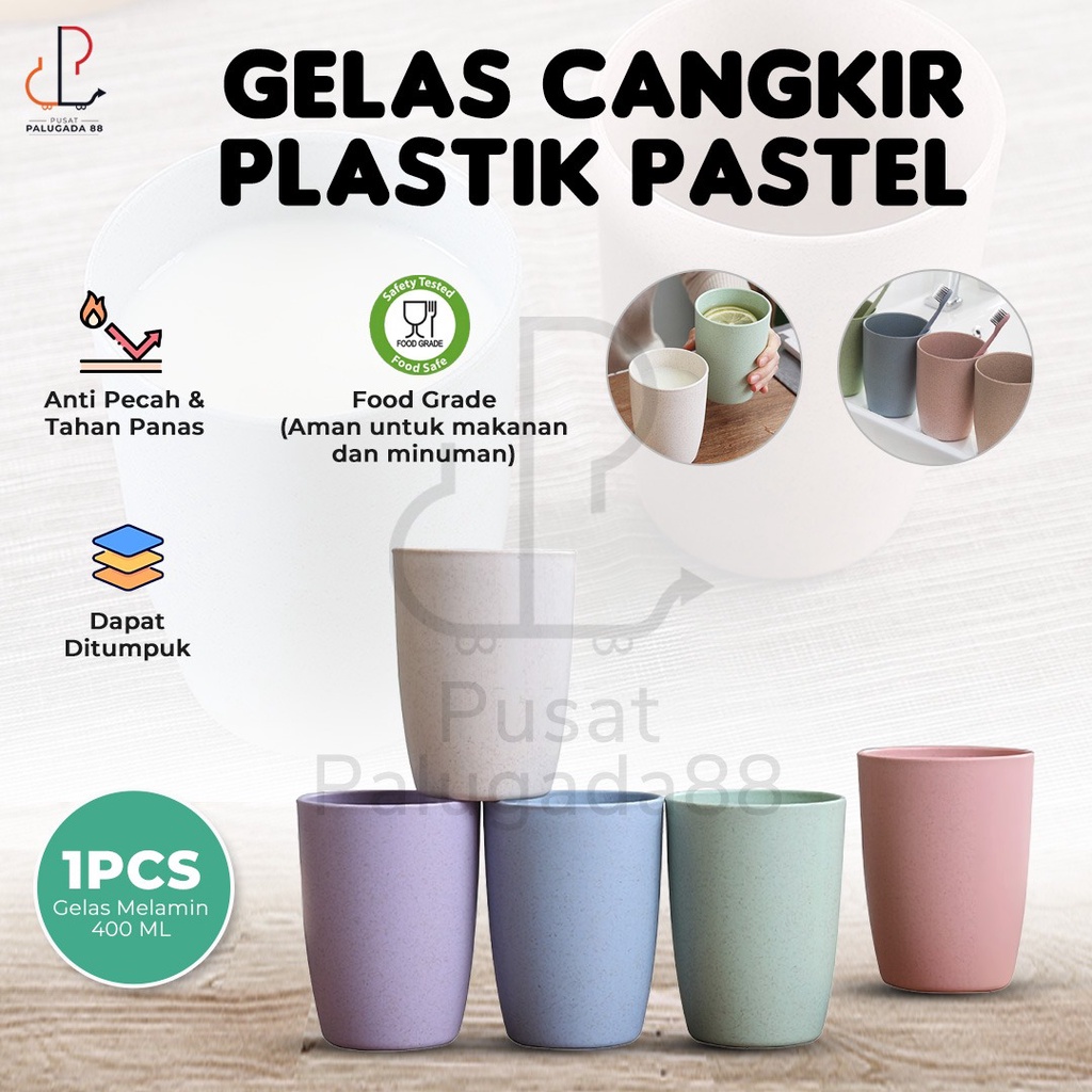 Gelas Cangkir PLastik Melamin Kuat Teh Kopi Sikat Gigi Kumur Air Minum Warna Pastel Mug Yang Kuat BPA 400ml