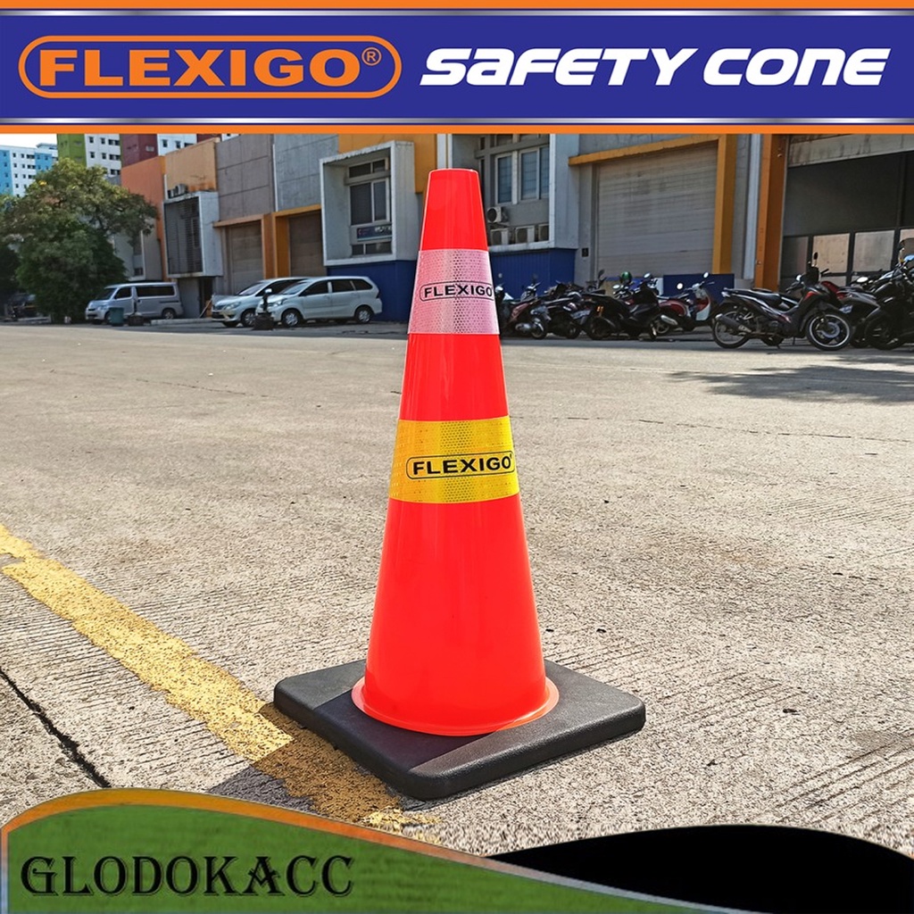 Safety Traffic Cone 70 cm Kerucut Lalu Lintas 2.4 Kg PVC Rubber Flexi Flexigo