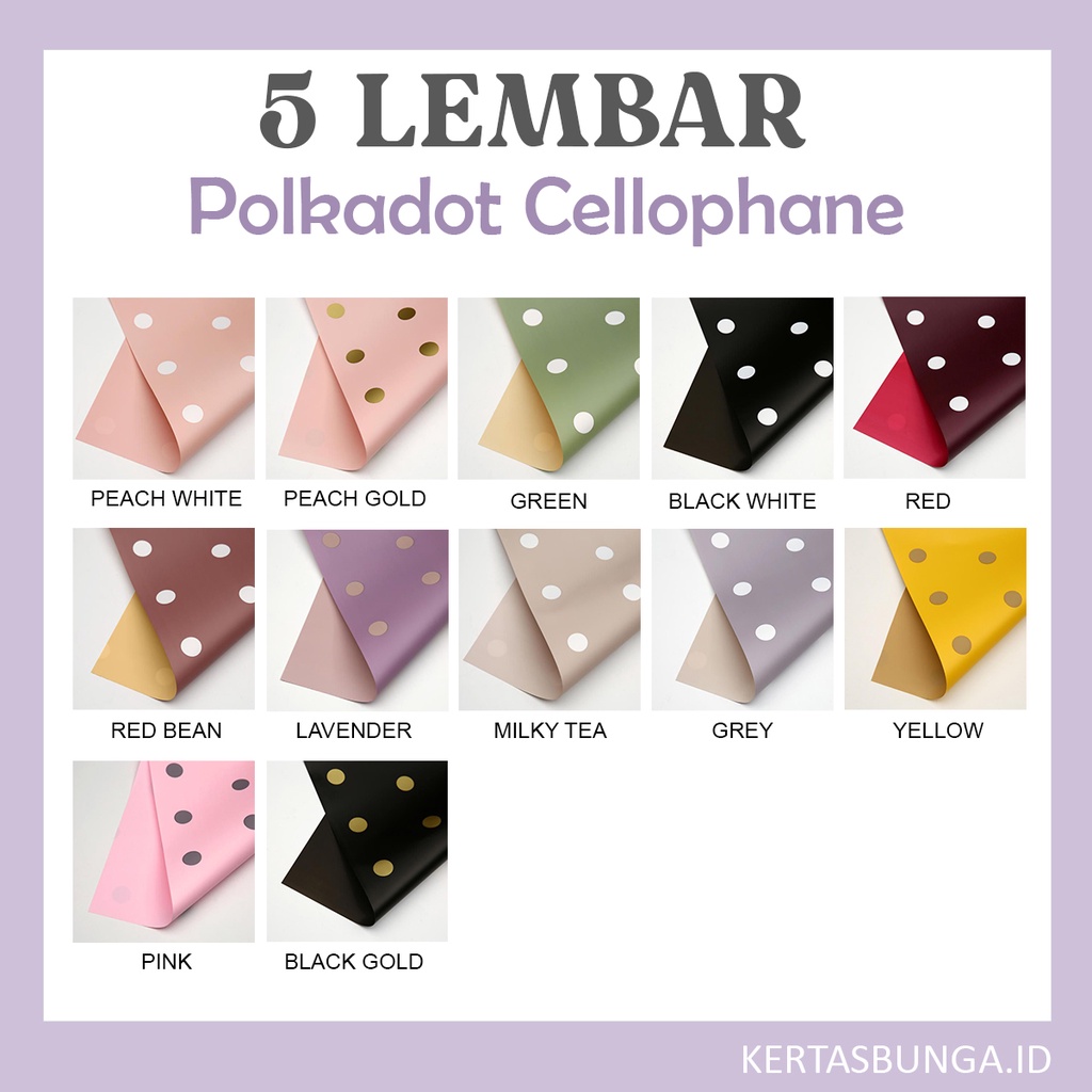 

(5 LEMBAR) FLOWER WRAPPING POLKADOT CELLOPHANE/ Kertas Bunga / Kertas Cellophane / Kertas Buket Bunga / Buket Bunga / Buket Uang / Kertas Buket / Kertas Wrapping Buket