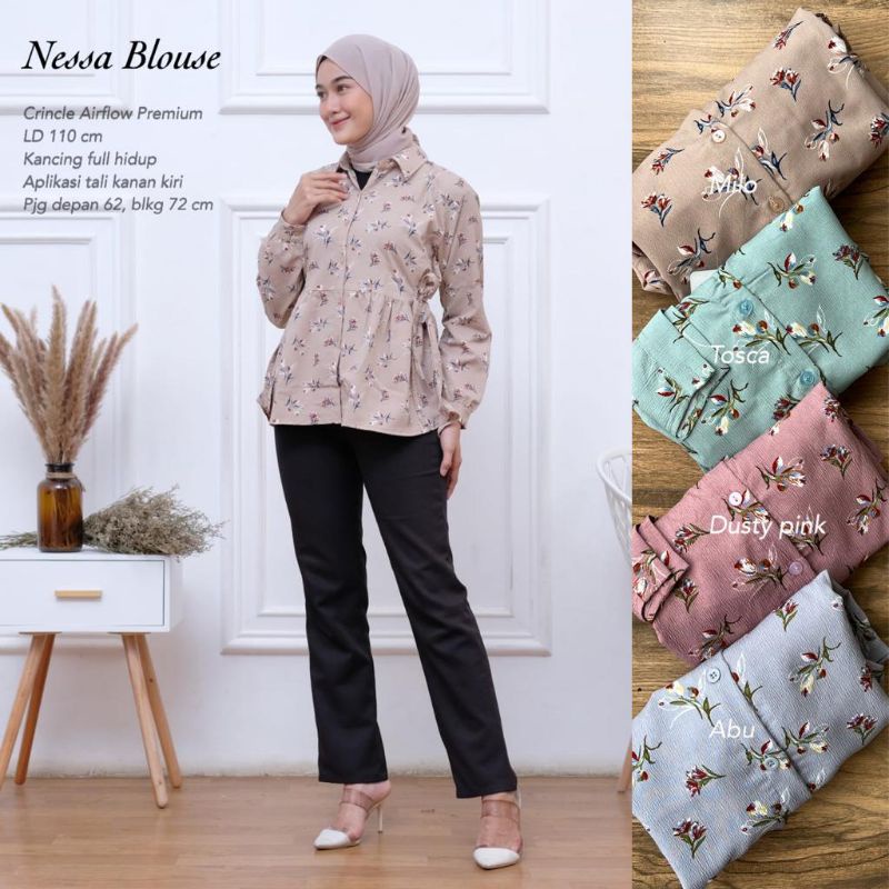 Blouse Crincle Motif Bunga Allsize  -NESSA BLOUSE //JF526