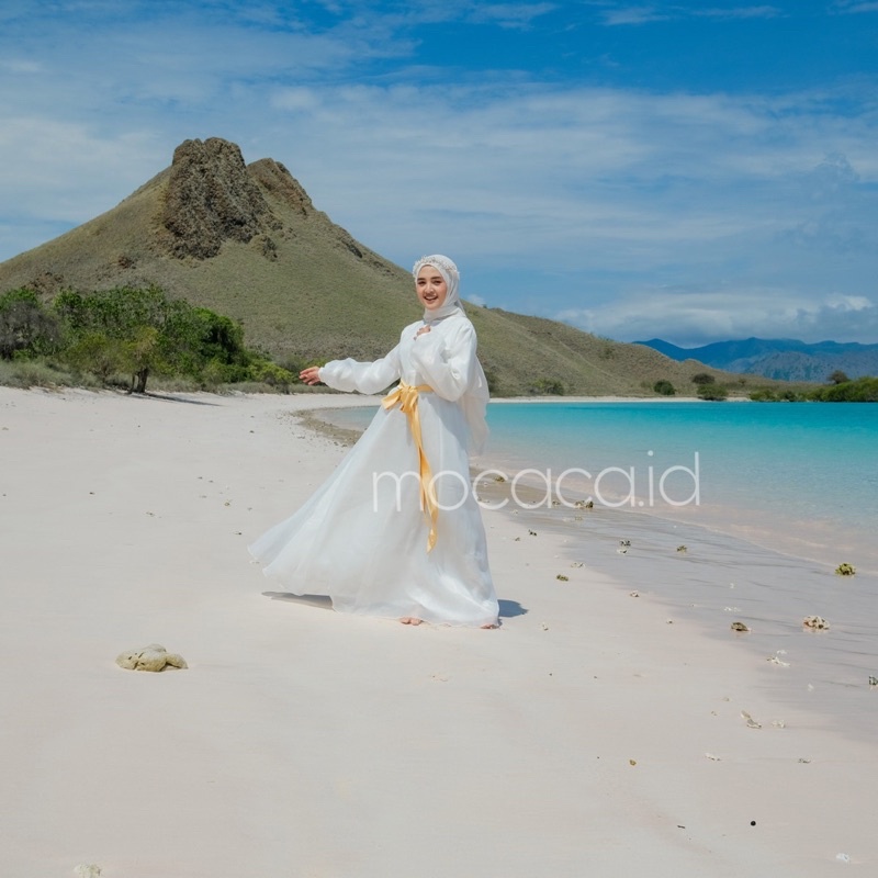 Gaun Tunangan wedding prewed nikahan seserahan premium organza cantik banget elegan tidak panas realpic bisa costum size putih broken white cantik