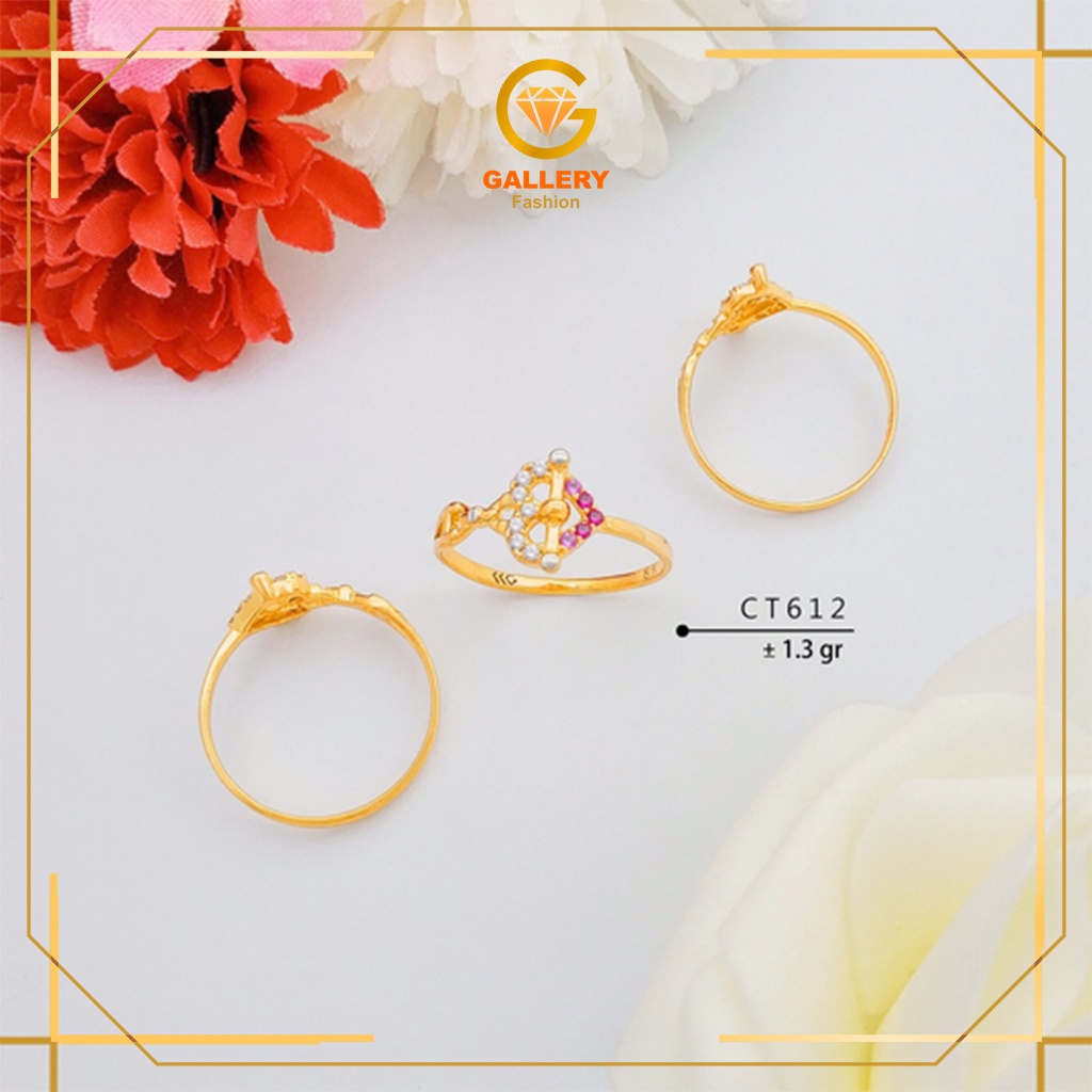 CINCIN EMAS ASLI KADAR 300/6KARAT (6K) DAN 375/8KARAT (8K) MODEL MODERN LOVE SAMPING KODE CT 612