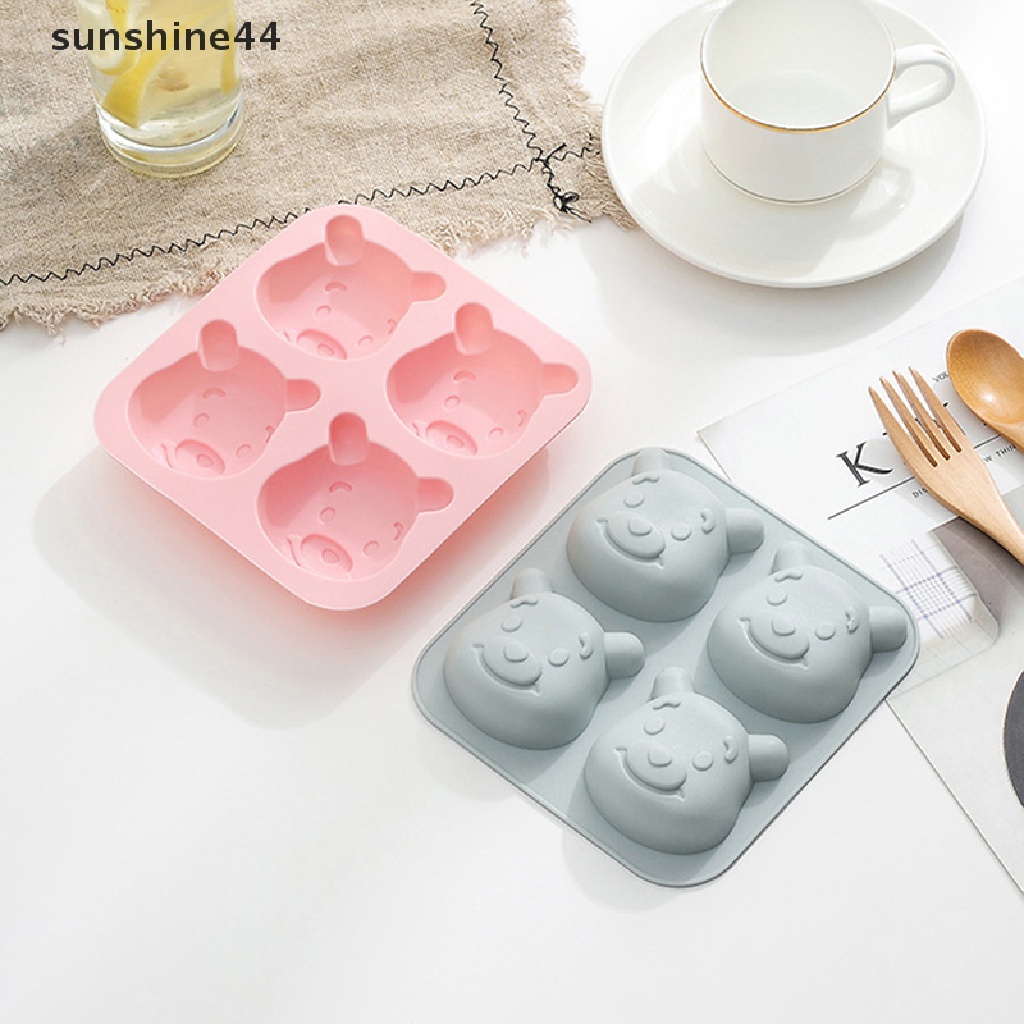 Sunshine 1Pc Cetakan Kue / Dessert Bentuk Beruang 3D Bahan Silikon Dengan 4 Lubang