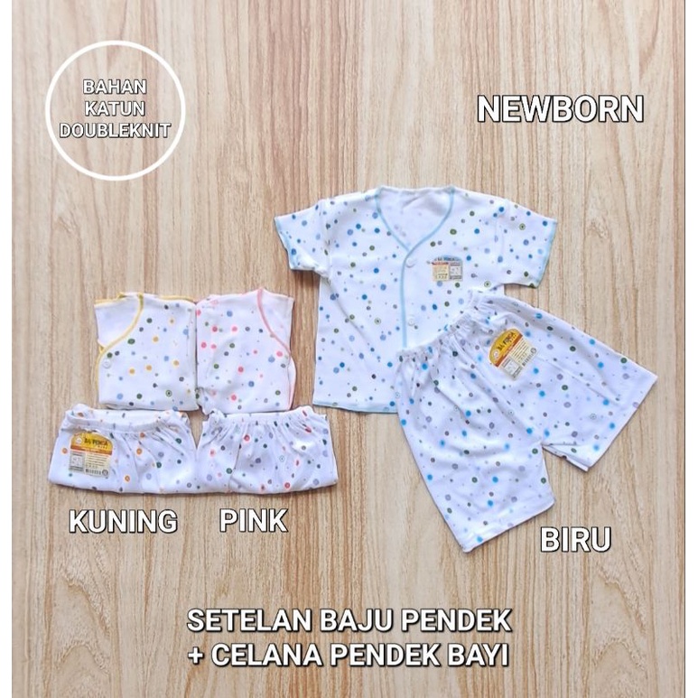 Setelan Baju Bayi Pendek Baru Lahir Polkadot Saffenda Baby SNI