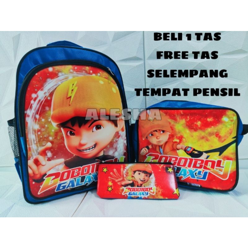 Tas Anak Laki-Laki Ransel Sekolah TK/SD Bonus kotak pensil Karakter Boboy, Spidermann