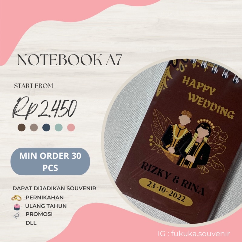 

Souvenir Notebook BlockNote Buku Kecil A7 Custom Spiral Untuk Pernikahan Promosi Ulang Tahun