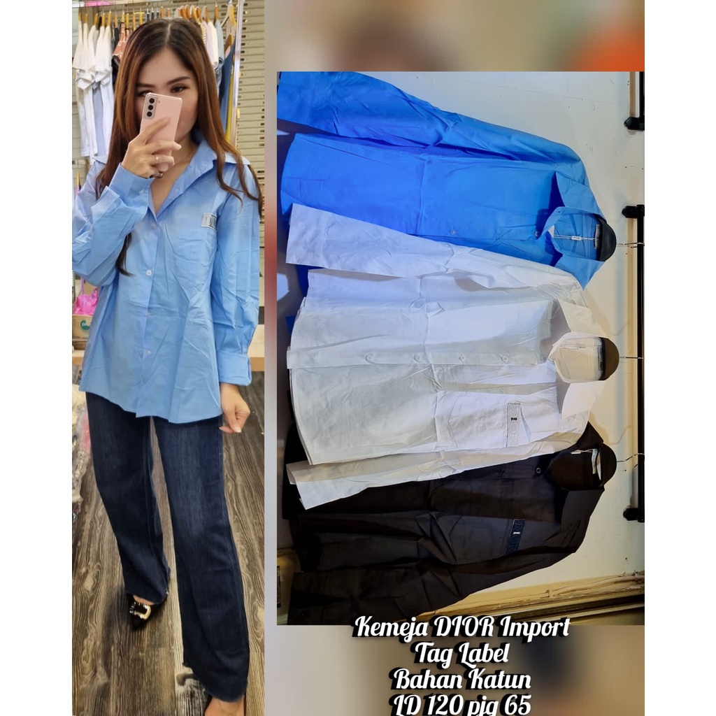 [Branded] Kemeja Polos Katun Wanita Jumbo Lengan Panjang LD 120