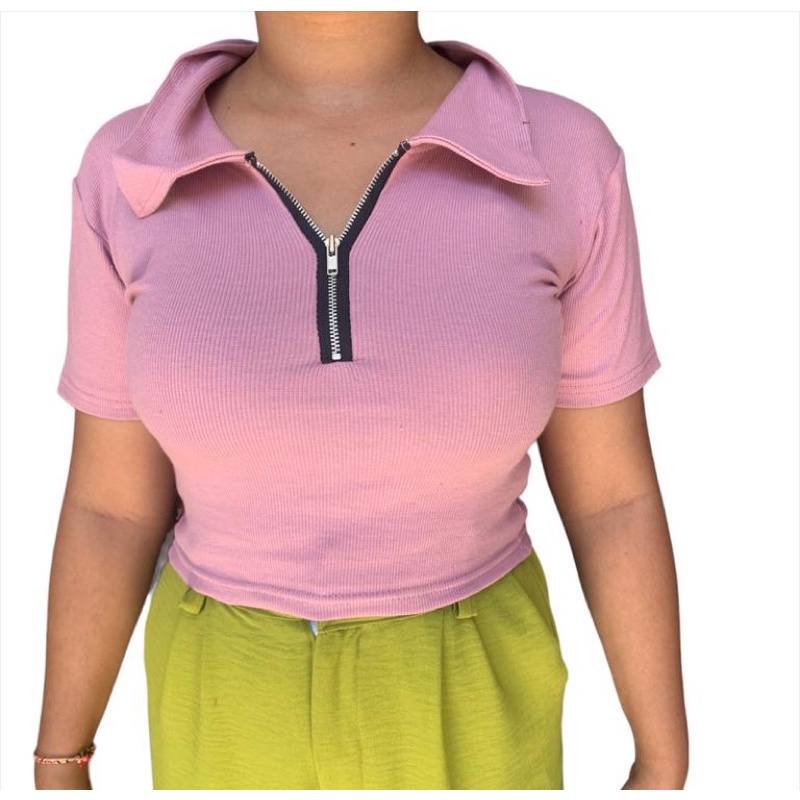 Crop top rib resleting / Atasan wanita