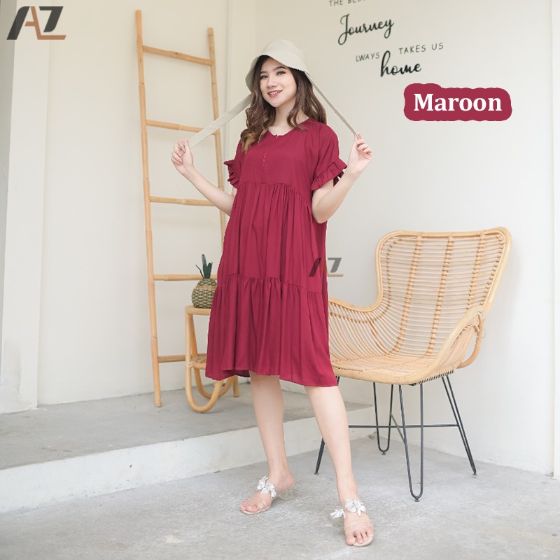 Dress Pendek Wanita Busui Rayon Premium / Baju Daster Busui Bumil Kekinian Resleting Depan Home Dress Ruffle Polos Pendek Selutut Wanita Modern Rayon Premium