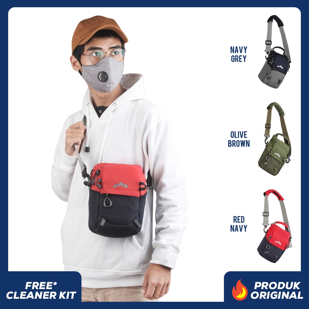 KEI RED NAVY x SOLLU Tas Kamera Selempang Pria Wanita Slingbag Lensa DSLR Mirrorless Sling Bag Camera Multifungsi Casual Camera Shoulder Bag Premium Unisex Shoulderbag Tas Slempang Bahu Free Rain Cover Coat Pelindung Hujan Keren Terbaru Kekinian Branded