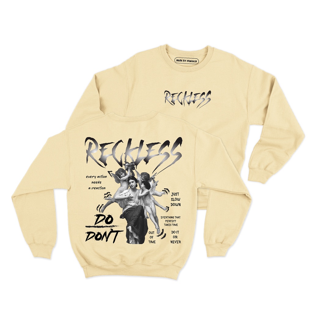 Sweaterpolos Basic Sweater RECKLESS ( Sablon ) Unisex Pria &amp; Wanita