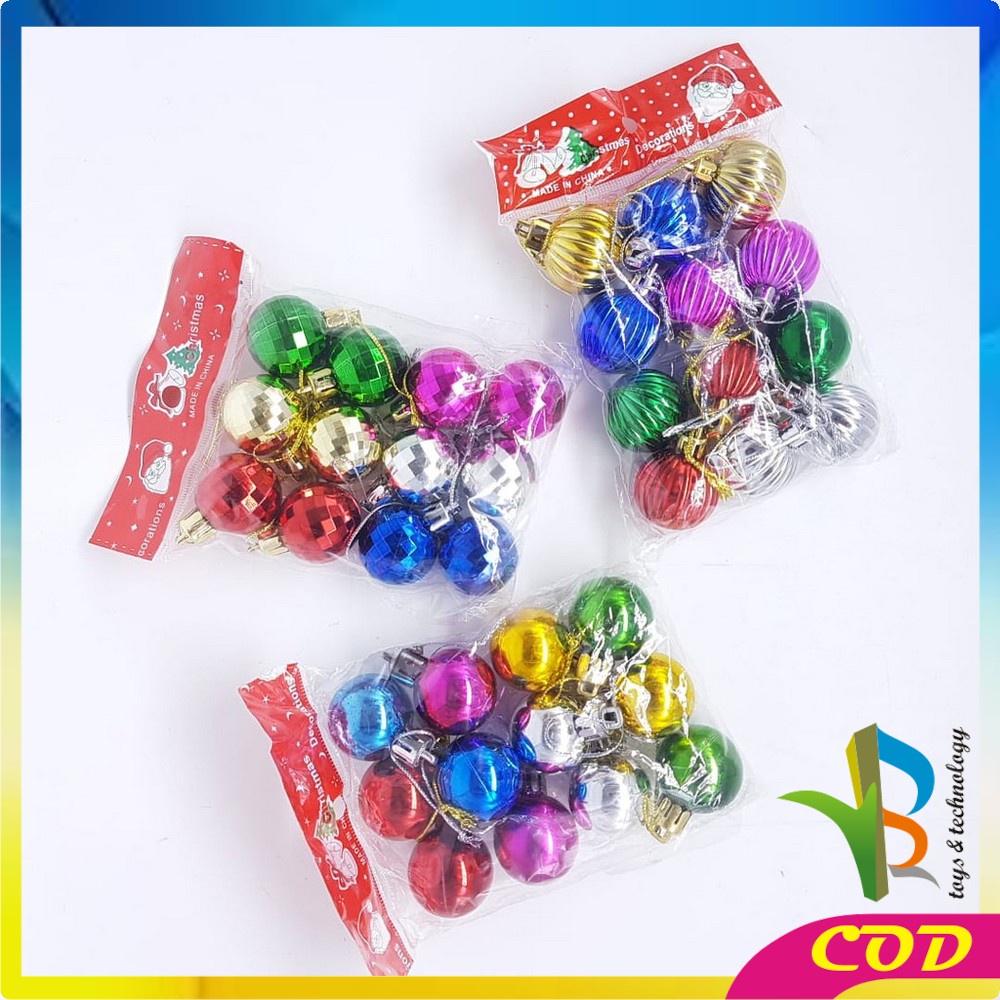 RB-C38 Gantungan Bola Kilap 6PCS / 12PCS Aksesoris Hiasan Pohon Natal Ornamen Dekorasi Rumah MURAH