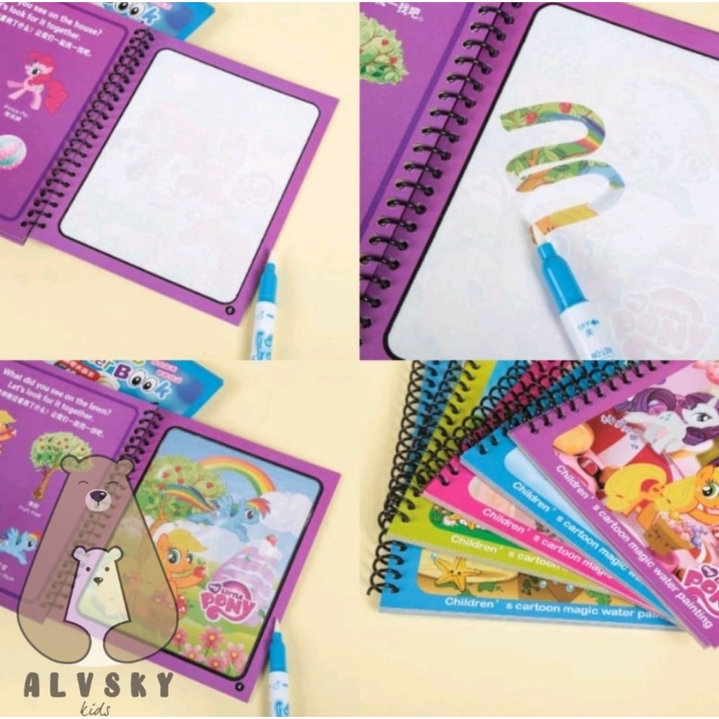 MAGIC WATER BOOK MAGIC WATER PEN BUKU GAMBAR MEWARNAI BUKU WARNA MAINAN EDUKASI ANAK