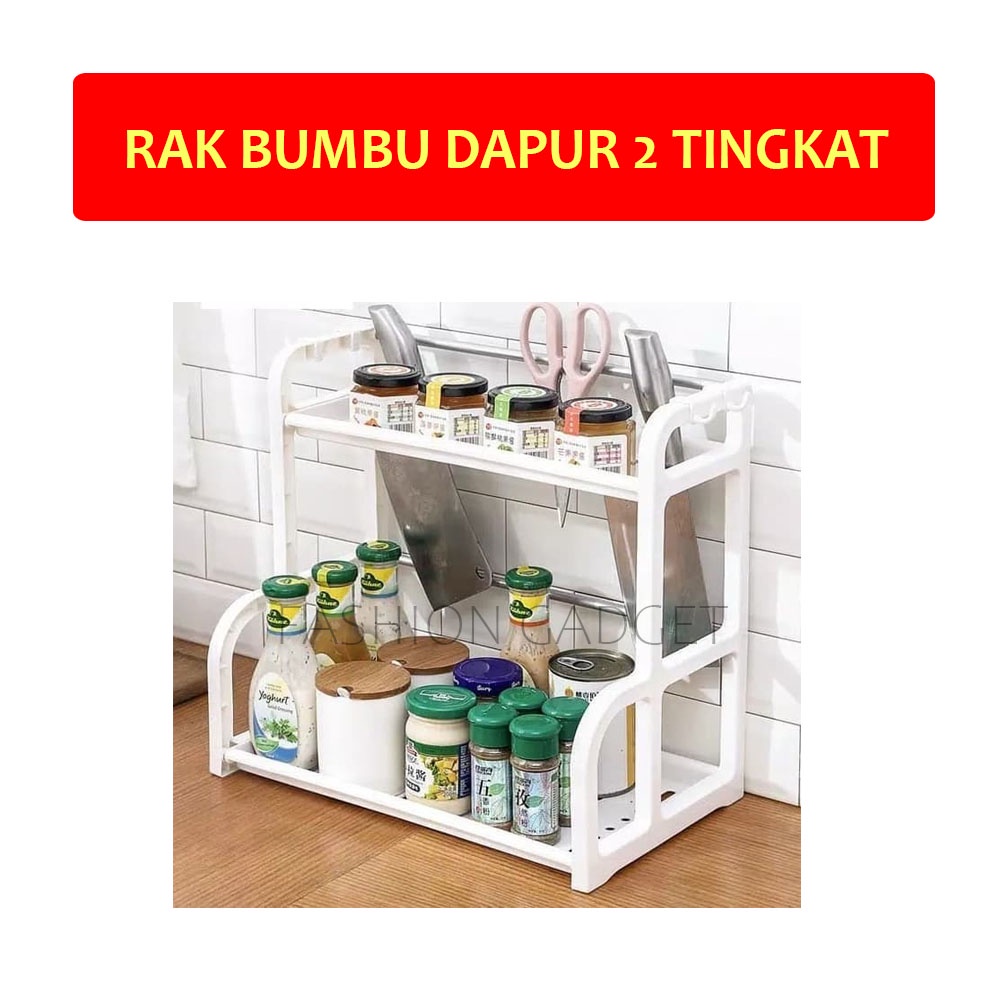 Rak Bumbu Dapur 2 Tingkat Tempat Bumbu 2 Tier Dish Kitchen Spice Rack Rak Dapur Rak Piring Plastik Rak Serbaguna Rak 2 Susun - Warna Acak