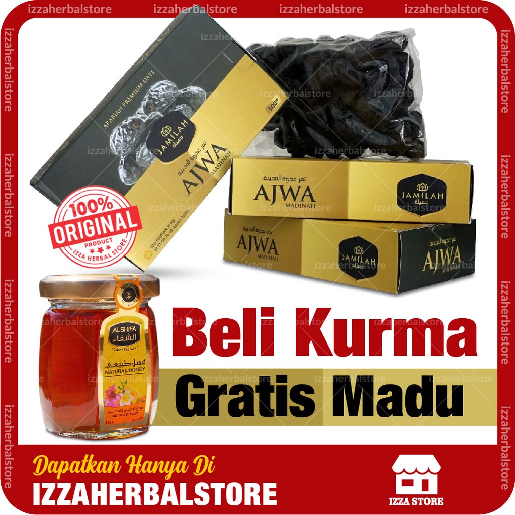 Kurma Ajwa Madinah PREMIUM Asli Original Isi 500gr Plus Madu Murni Pilihan Terbaik