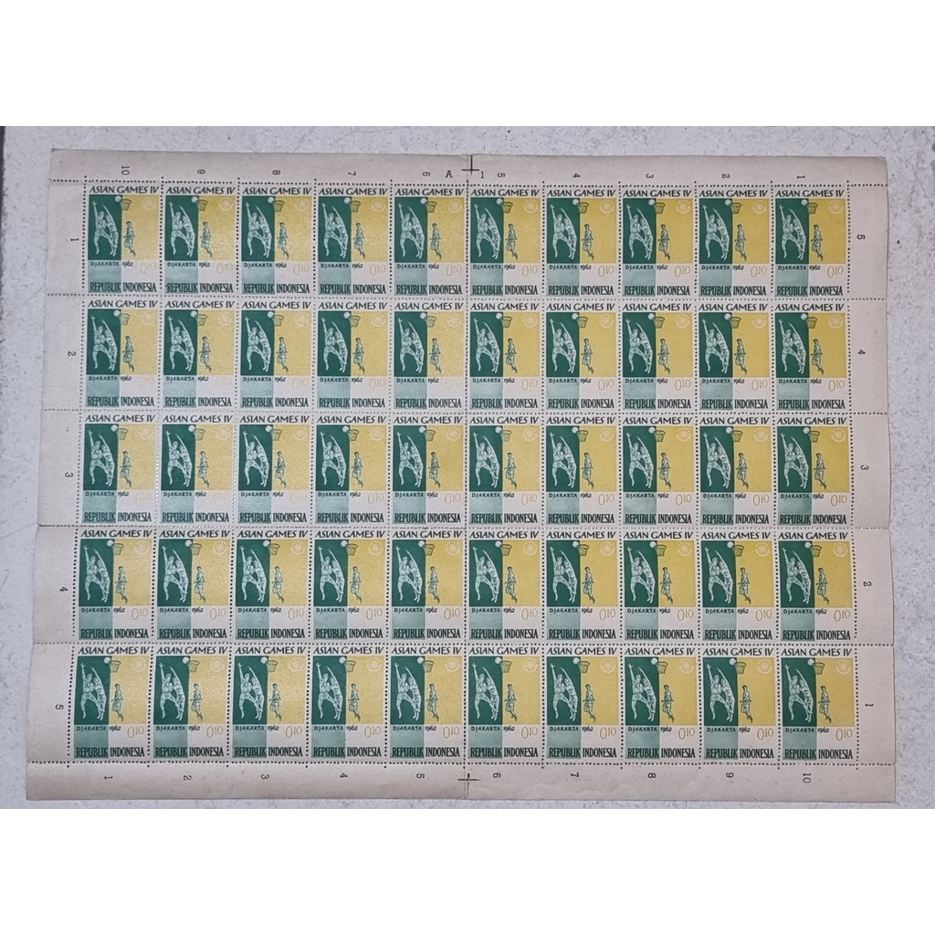 

Full Sheet 50 Keping Prangko ASIAN Games 10 Sen 1962 Unused
