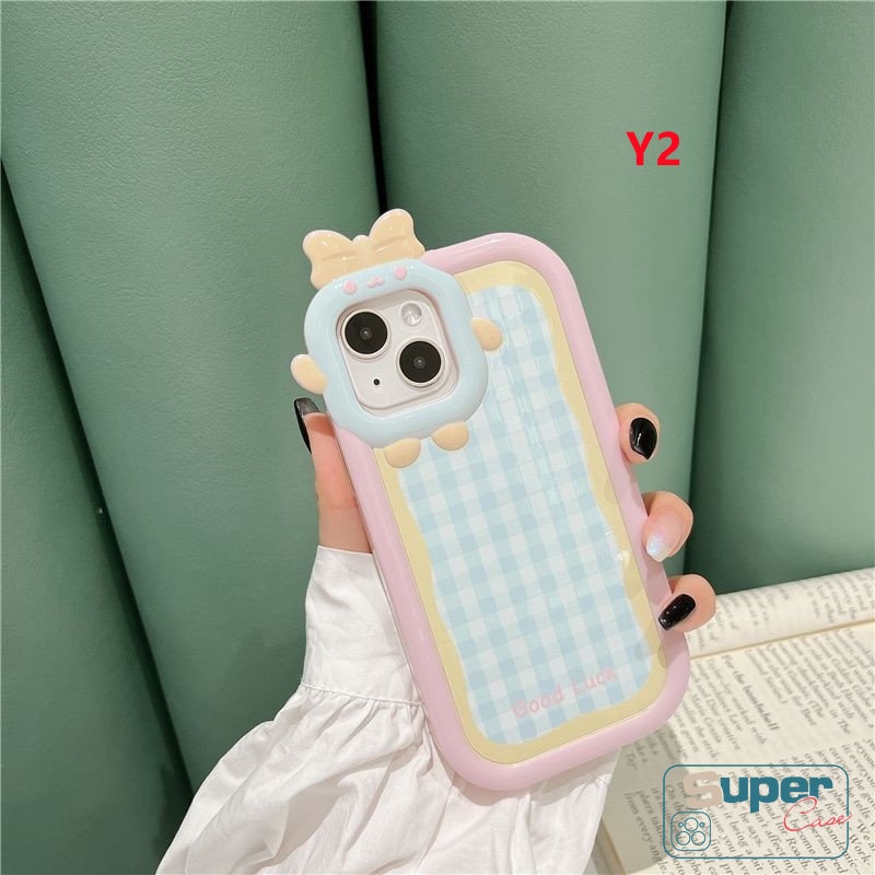 Case Samsung A04 A14 A23 A12 A13 A04s A32 A31 A53 A30s A11 A50 A50s A04E A03 A73 A51 A52 A02s A52s A22 A33 A53 A21s A71 Ins Colorful Lattice 3D Bow Monster Lensa Kartun Soft Cover