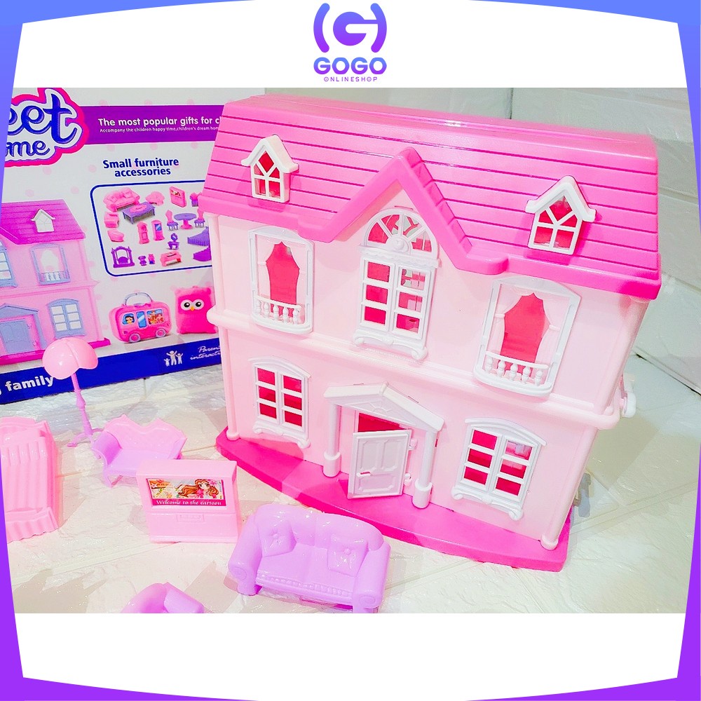 GOGO-M123 Mainan Rumah Rumahan Anak Perempuan Set Lengkap Perabot Dengan Koper Troli Rumah Ada Suara