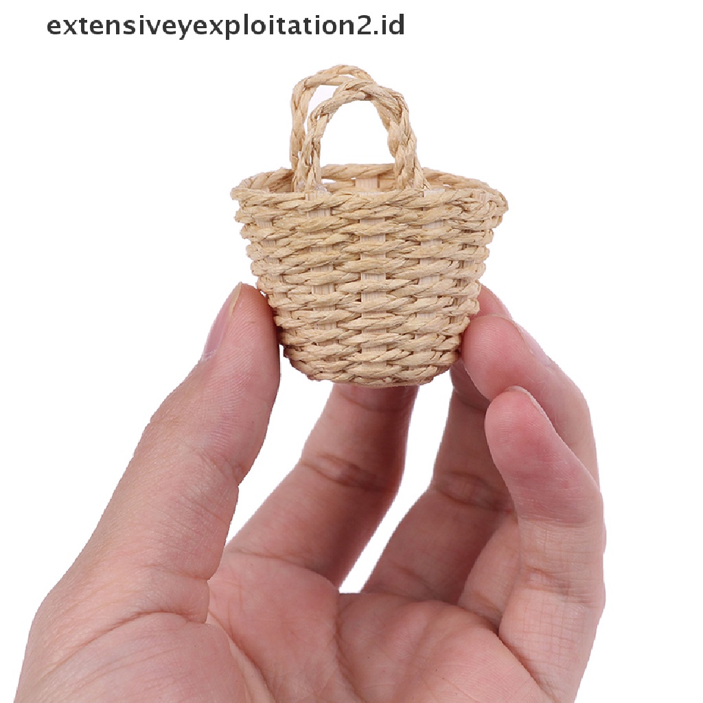 Mainan Keranjang Penyimpanan Makanan Sayuran Mini Bahan Rotan Hand woven Untuk Dekorasi Rumah Boneka 1: 12