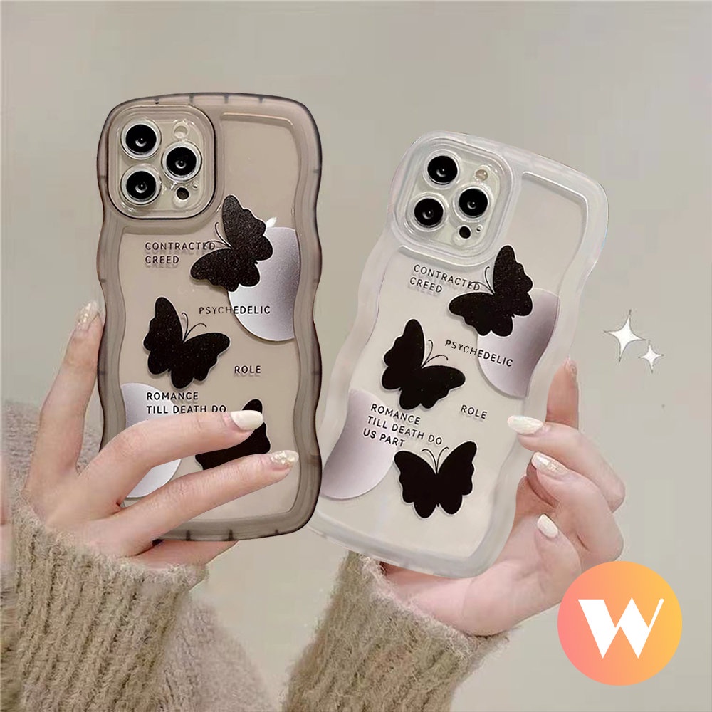 Case Asmara Kupu-Kupu Hitam Samsung A04s A12 A13 A52s A50 A23 A04 A53 A32 A33 A52 A50s A02s A30s A51 A22 A03s A21s A20 A03 M22 M12 A31 A11 Wavy Edge Soft TPU Anti Jatuh Phone Cover