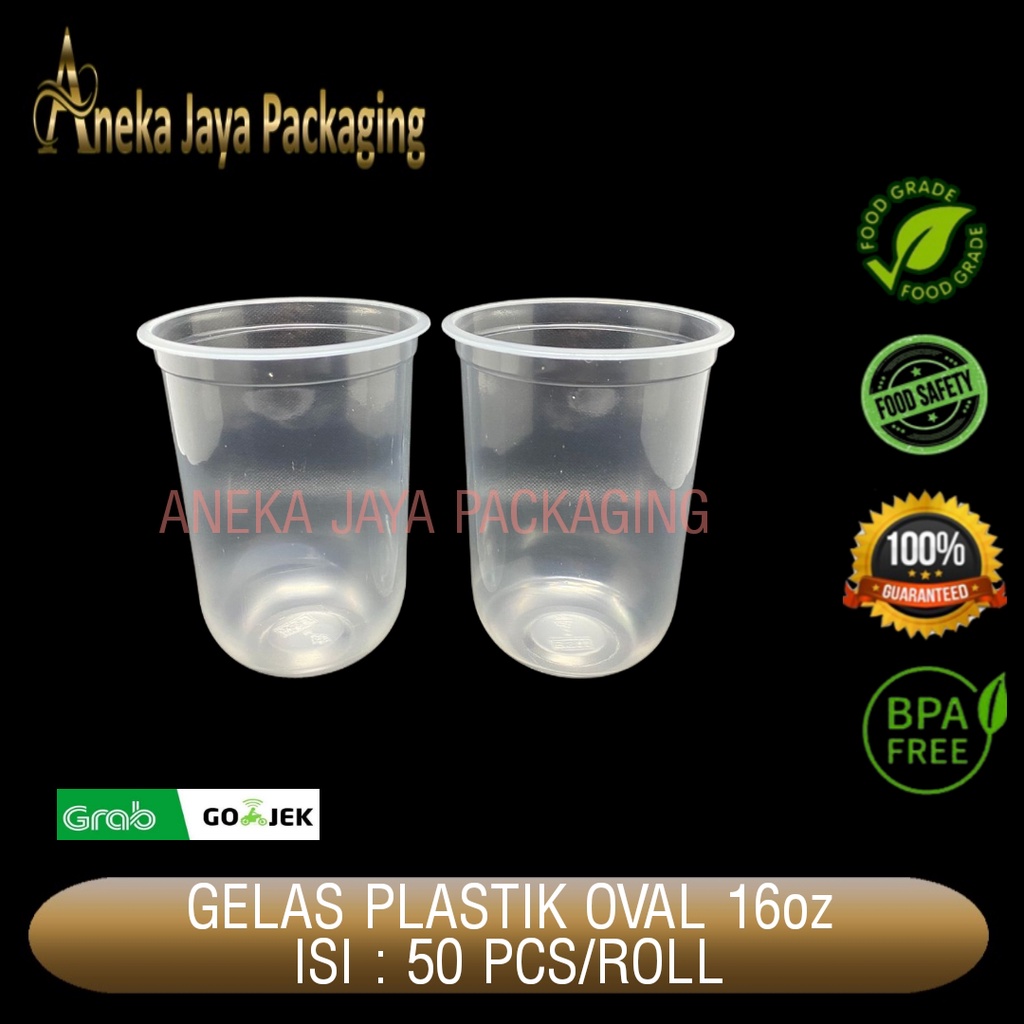 GELAS PLASTIK CUP 16oz OVAL TEBAL CEMBUNG U BSM MEDAN 16 OZ