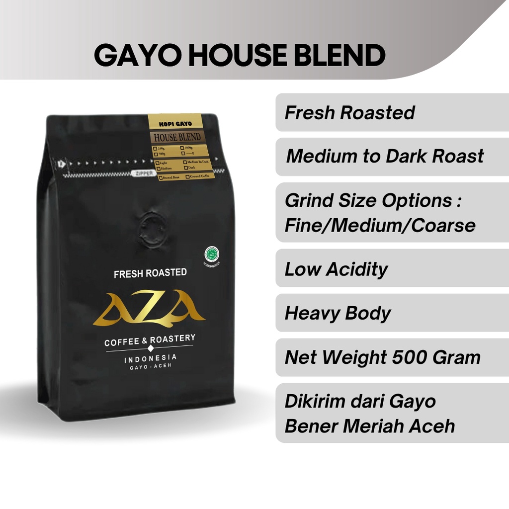 

Aza Coffee Kopi Susu Espresso House Blend Arabika Robusta 500g Single Origin Coffe Powder Bubuk Biji Roasted Beans