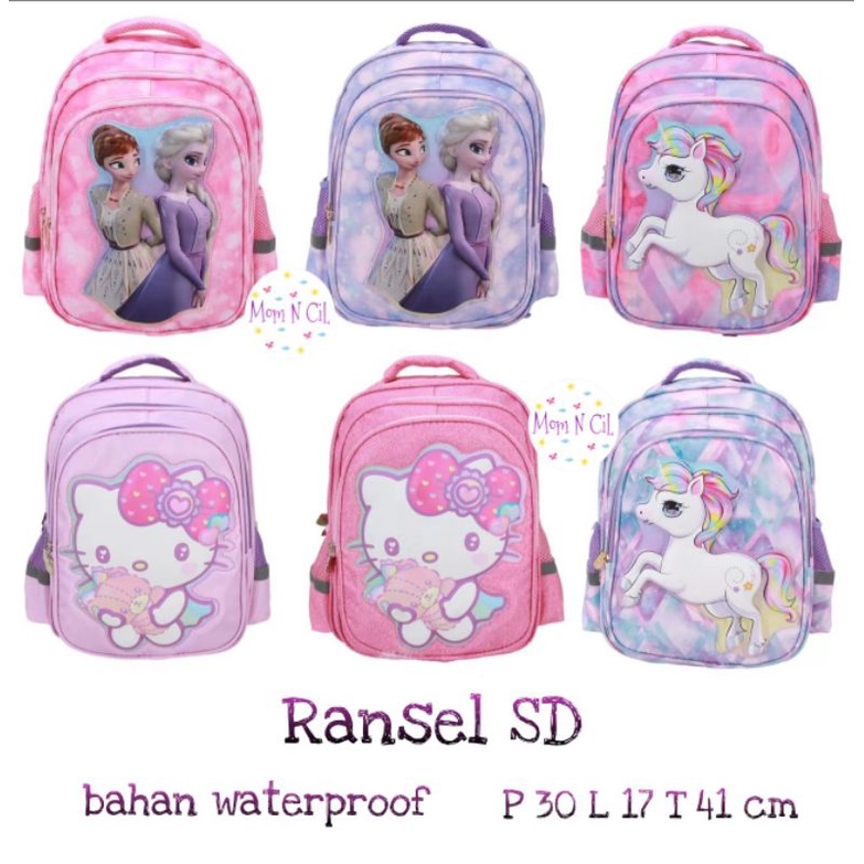 Tas Ransel Anak Sekolah Perempuan Cewek SD SMP Backpack Cewe Impor HSD Waterproof Tahan Air 3D Timbu