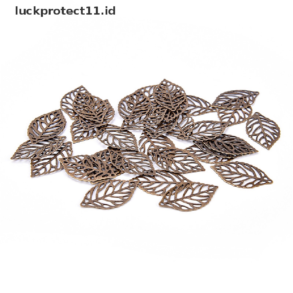 50 Pcs Liontin Bentuk Daun Hollow Bahan Metal Untuk Membuat Perhiasan