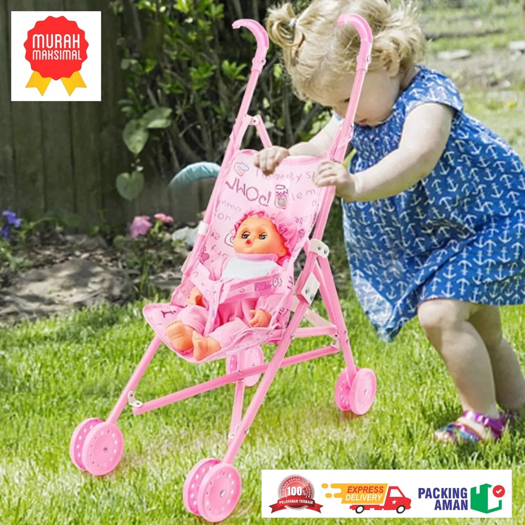 MAINAN DORONGAN BAYI BONEKA STROLLER BAYI 20193-1 Music Besar Jumbo papa mama ic