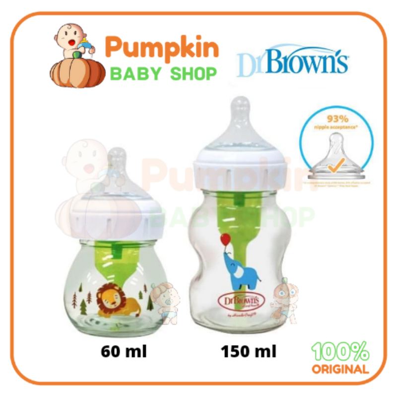 Dr Browns Glass Bottle Options+ Wide Neck - Botol Kaca Susu Bayi