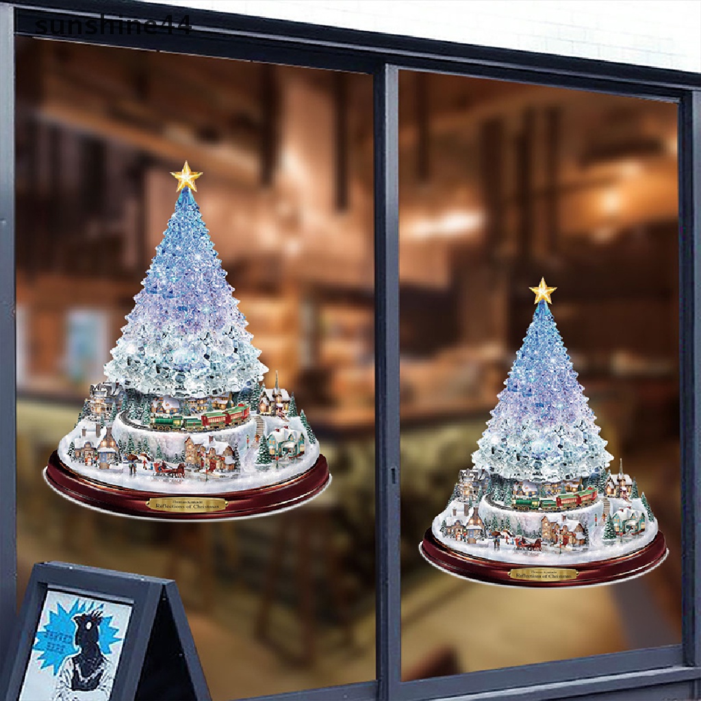 Sunshine Stiker Dinding / Jendela Motif Santa Claus / Snowman / Pohon Natal Kristal 20x30Cm Untuk Dekorasi Rumah