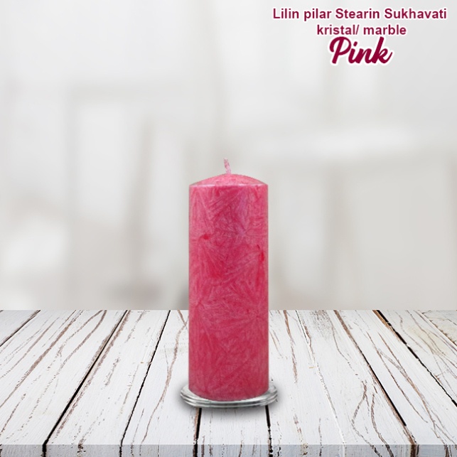 Lilin Pink Stearin Palm Candle Marble Kristal Sukhavati Serbaguna 12 cm