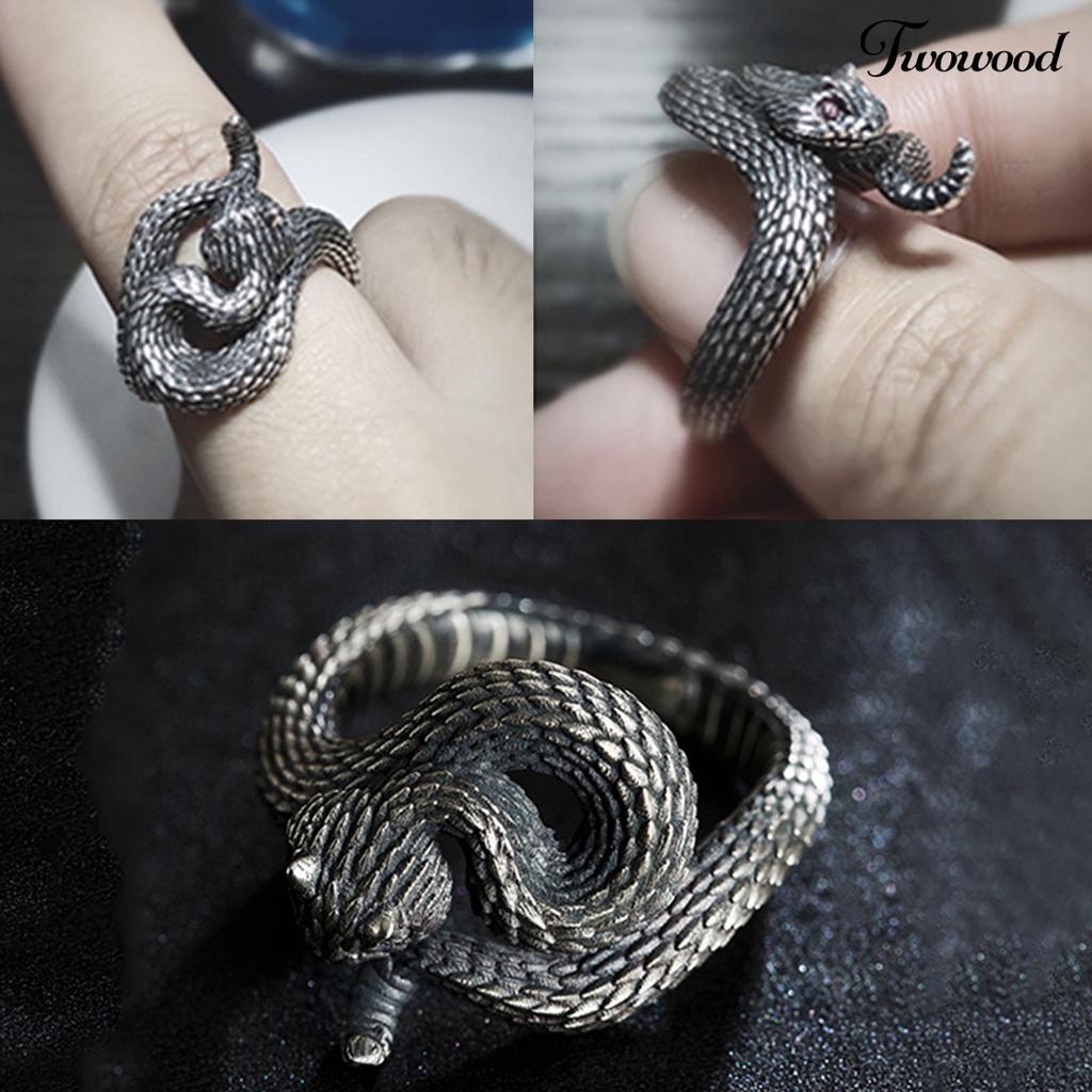 Cincin Bentuk Ular Bahan Alloy Gaya Punk Hip-Hop Untuk Pesta Cocktail