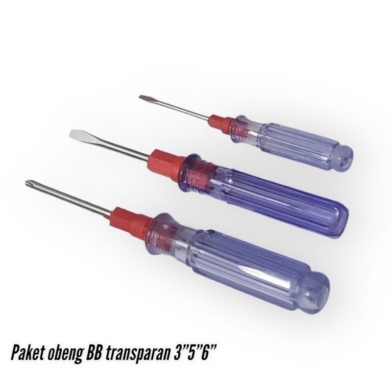 Paket obeng bolak balik plus minus transparan set 3pcs
