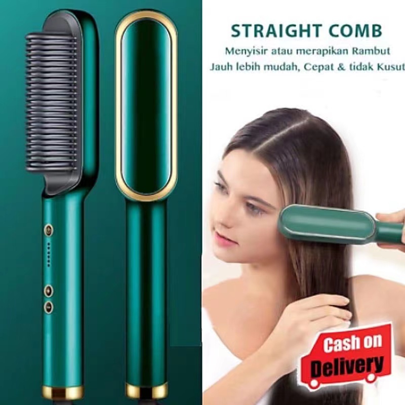 Catokan sisir rambut 2in1 , pelurus rambut 2 in1straightener curler 2in1