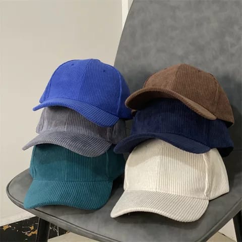 Corduroy Solid Color Korean Version Metal Button Baseball Cap Adjustable Keep Warm Autumm Unisex