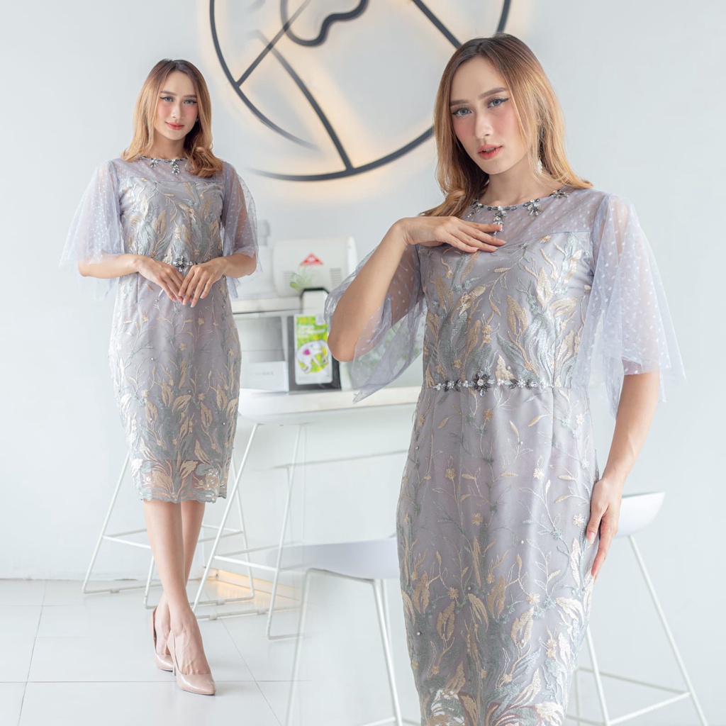 Promo Dress Natalan Maria Brokat Tille Payet Manual Model Baru 2022 Kekinian Viral Dress Wanita Kris