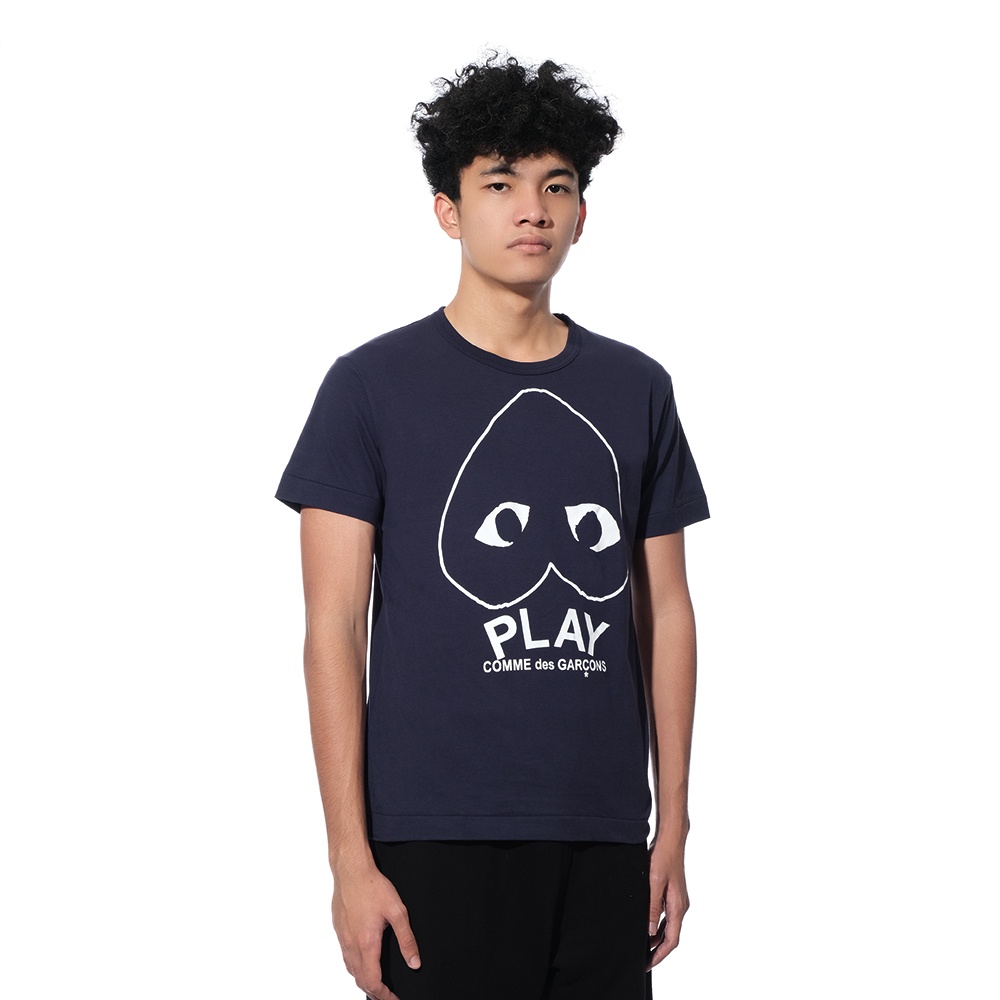 CDG Inverted Outline Heart T-Shirt Navy