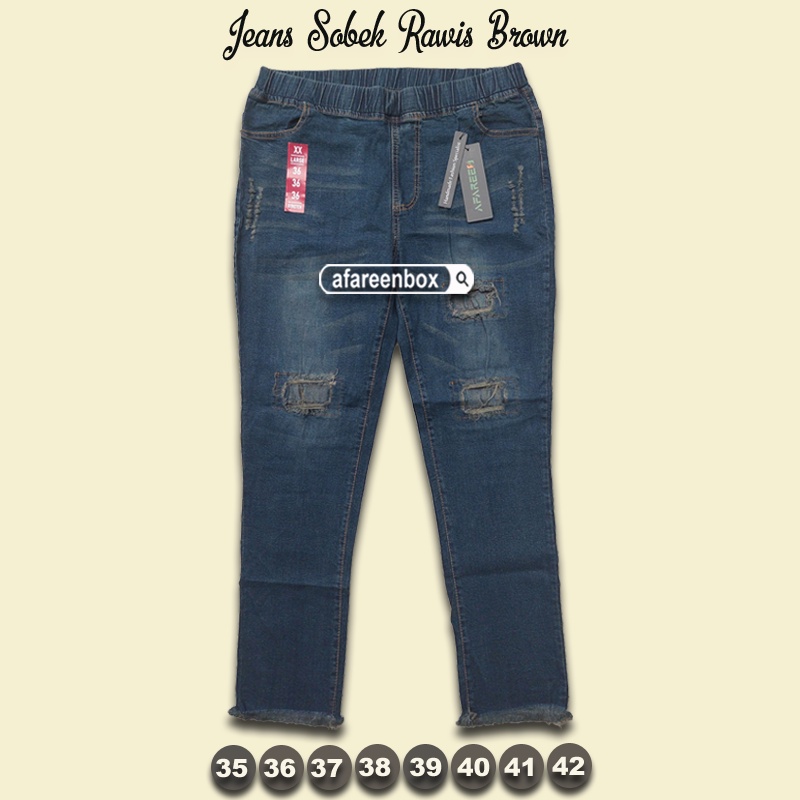 AFAREEN - Celana Jeans Wanita Jumbo Legging Jeans Ripped Wisker SobekTidak Tembus Jumbo 35-42