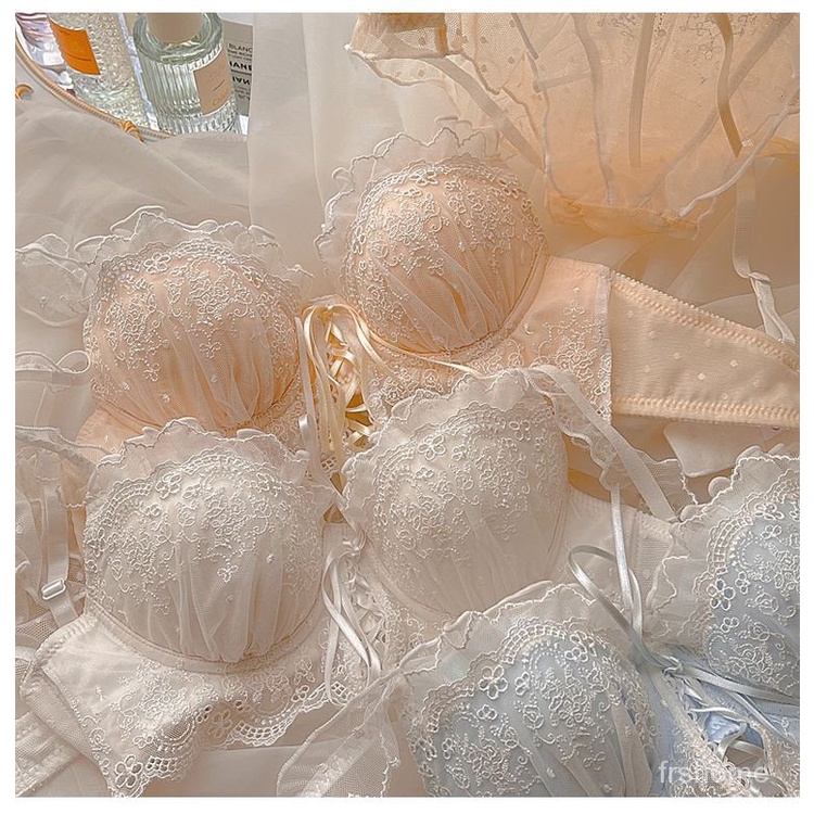 Pakaian dalam wanita Jepang tanpa cincin baja bordir pita manis pita bra busur dada kecil mengumpulk