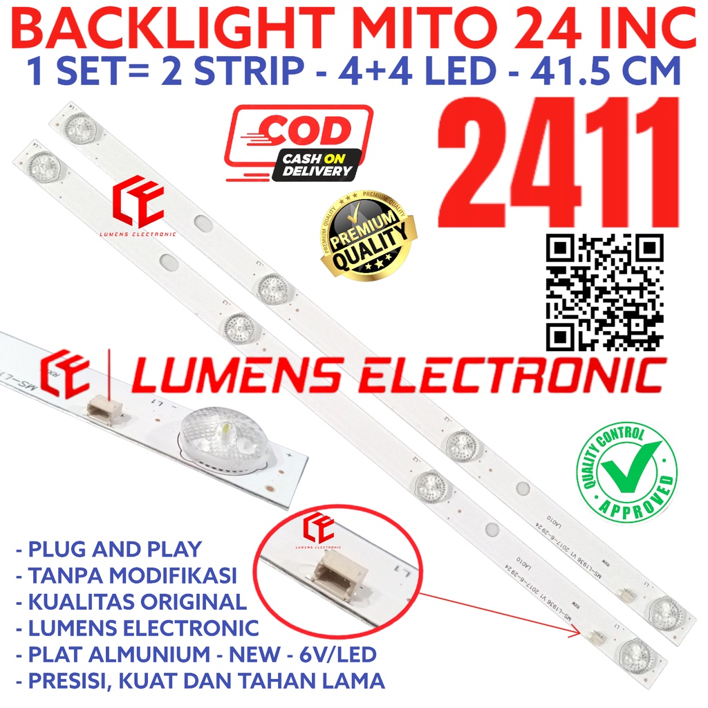 BACKLIGHT TV LED MITO 24 INC 2411 LAMPU BL 4 KANCING 6V 4K 4LED 24INC 24IN 24INCH LAMPU BL MITO 2411