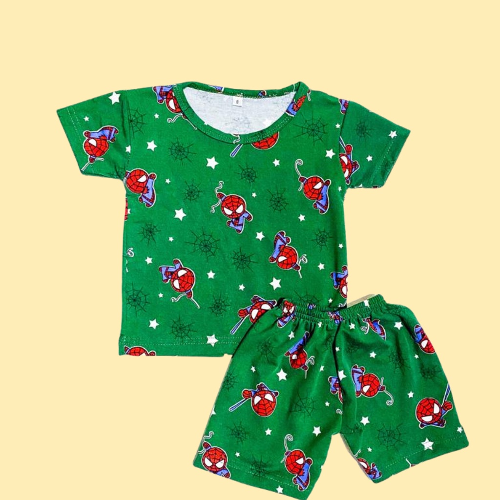 BabynKids -SETELAN ANAK SPIDERMAN/ SET BAJU PENDEK PRINTING FULL MOTIF