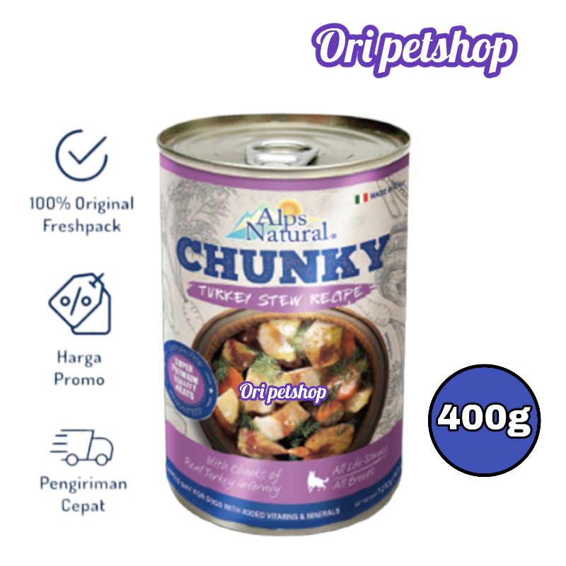 Alps Natural Chunky Rasa Turkey Makanan Kaleng Anjing 400 gram