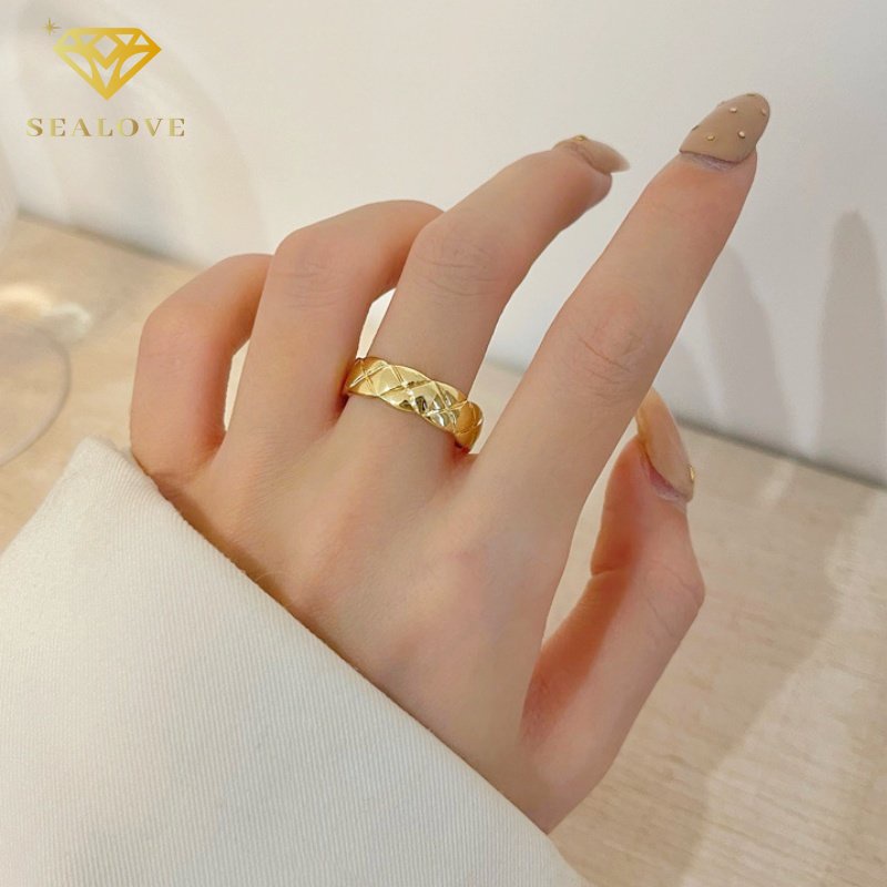 Cincin titanium wanita 18k emas cicin anti karat dan anti luntur aksesoris perhiasan Korea