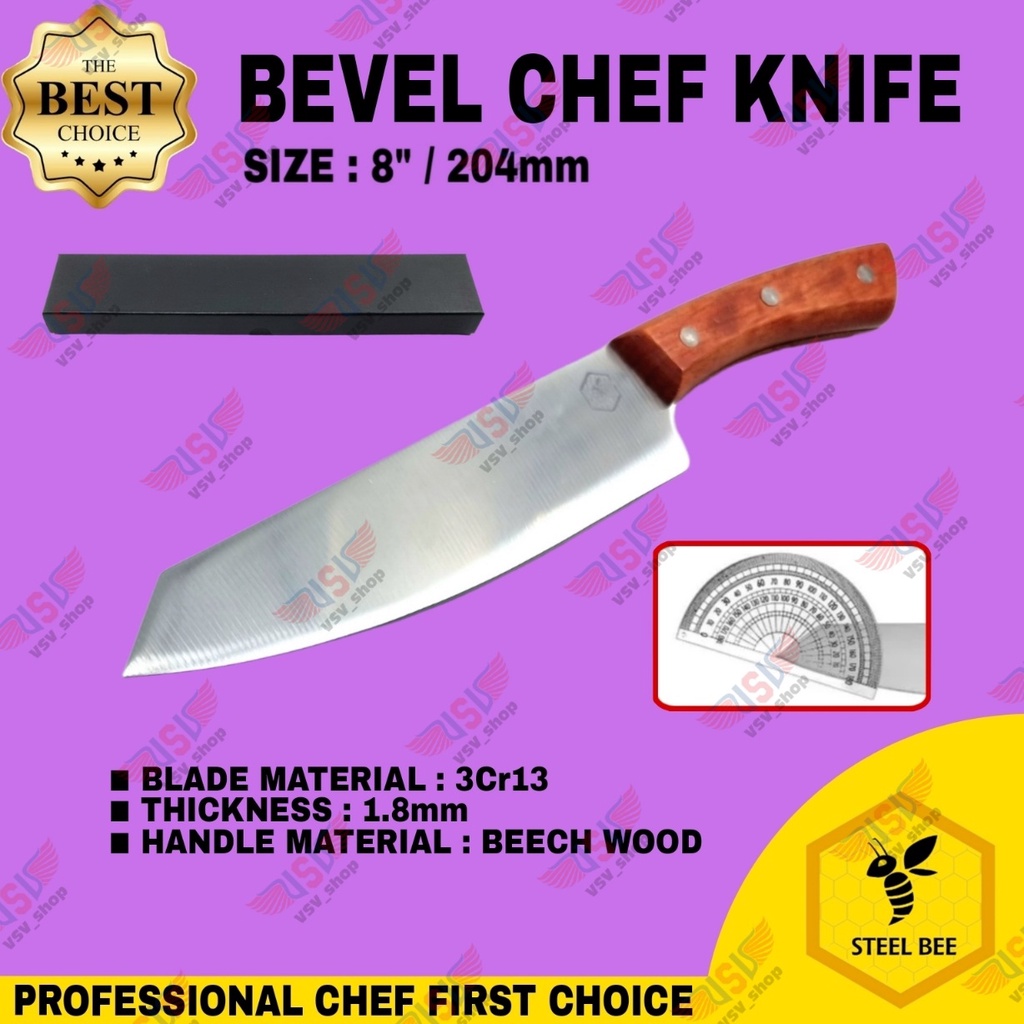 Steel Bee Pisau Dapur Gagang Kayu Premium Chef Knife 8&quot; Tahan Karat