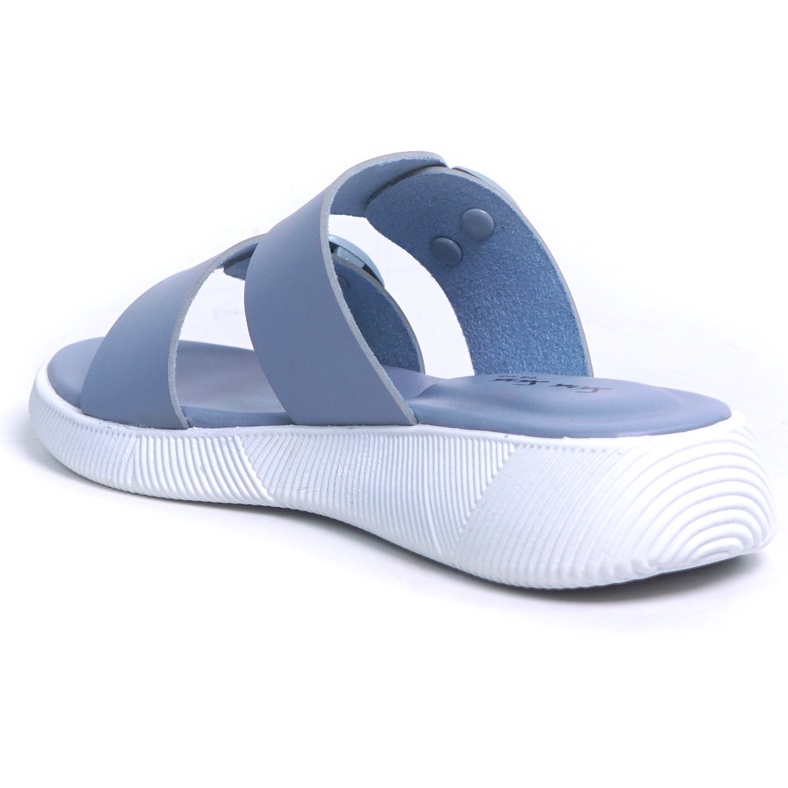 SARASARA YUK - Sandal Wanita Slop Casual Model Birken Sol Puyuh SARA SARA JEAN Sendal Selop Cewek Kulit Santai Strap Gesper Ban dua Empuk lucu Size 36 37 38 39 40 Warna Blue Biru Soft Anti Slip Original Kekinian Terbaru Shoes ORI Mall Official Store