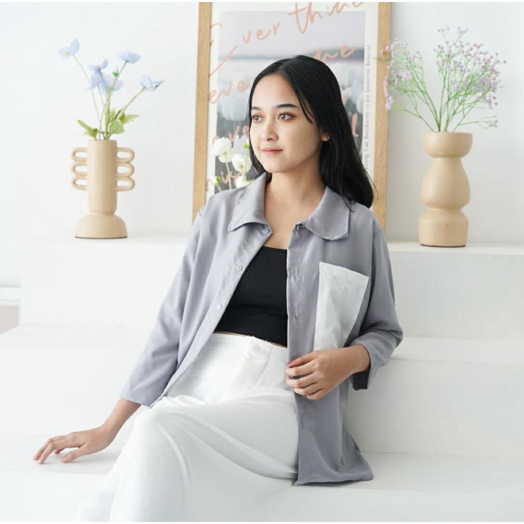 BEFAST - ZFS OOTD Kemeja FIVA /  MONITA OVERSIZE SHIRT / Atasan Wanita Lengan Pendek / Pakaian Casual Wanita / Hem Polos Formal / Fashion Wanita Kekinian / Kemeja Bisa Di Jadikan Outer / Outfit Wanita Modis Trendy / Hem Terbaru